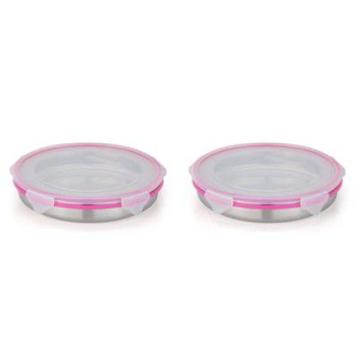 STEELLOCK Stainless Steel Container/Dabba with 4 Side Clip Lock through Lid (SL-1600-2pcs X 1000 ml, Pink)
