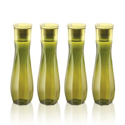 Steelo Floret Plastic Water Bottle, 1 Litre, Set of 4, Olive Green