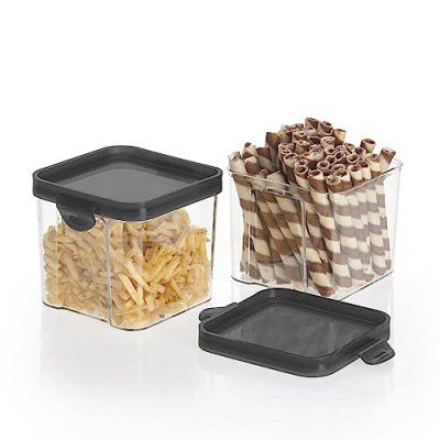 Steelo Sofresh Plastic Kitchen Storage Stack Container Set Kitchen Organiser Air Tight Container Set Fridge safe US FDA Approved PET Food Grade Heavy Duty Material, BPA Free (Clear, 700 ml, Pack of 2)