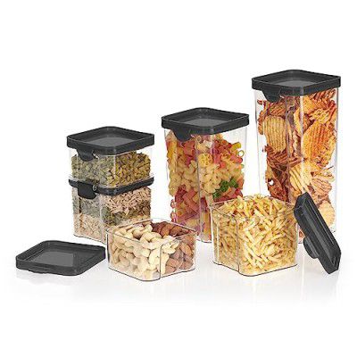 Steelo Sofresh Plastic Kitchen Storage Stack Container Set Kitchen Organiser Air Tight Container Set Fridge Safe US FDA Approved PET Food Grade Heavy Duty Material, BPA Free (Clear, Pack of 6)