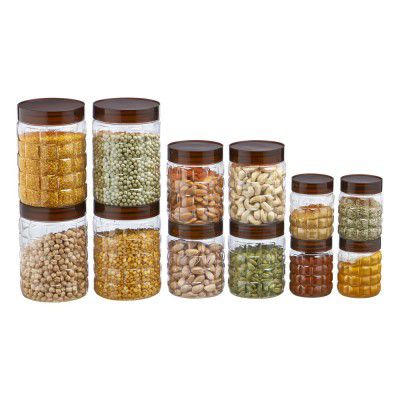 Steelo Solitaire Plastic Kitchen Storage Container (Brown, 300 ML, Pack of 12)