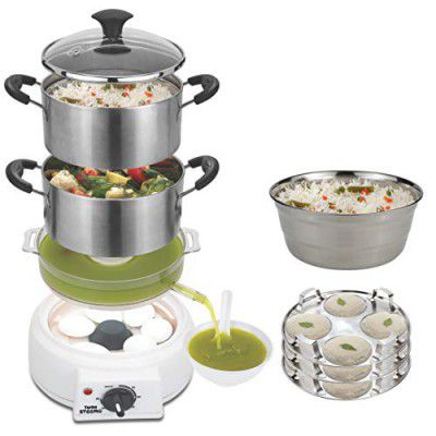 Steemo MULTI STEAM COOKER in FOOD GRADE STAINLESS STEEL STEAMER RICE COOKER MOMO IDLY EGG BOILER SOUP MAKER FOOD STEAMER Flavour &Taste Maintaining (Stainless steel)