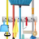 STELLIX Plastic Broom Holder Wall Mounted | Heavy Duty Mop Holder for Bathroom, Kitchen, Garden and Garage | Premium Tool Organizer with 5 Mop Stick Holder and 6 Utility Hooks, Hanging Shelves...
