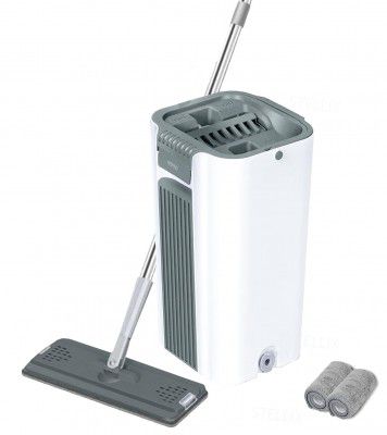 STELLIX Plastic Mop with Bucket for Floor Cleaning|Flat Mop with Telescopic Stick for Cleaning Floor|Wet & Dry Cleaning Operation with Self Clean System|Equipped with 2 Microfiber Pad|Large Premium 2