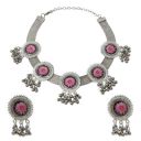 Steorra jewels Silver Oxidized Western Mirror Style Designer Antique Traditional Choker Necklace Set with Mirror Earrings For Women & Girls (mirror necklace)...