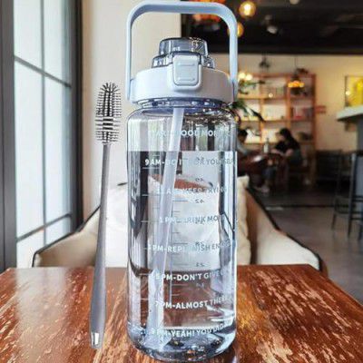 Stewit 2L Capacity Belt Straw Transparent Motivational BPA-Free Sports Bottle, Multicolor