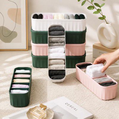 Stewit 4-Piece Plastic Wardrobe Storage Boxes and Drawer Divider Set