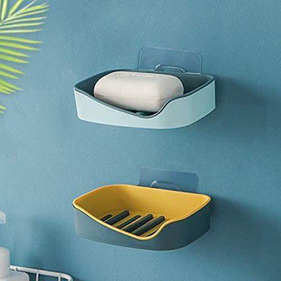 Stewit ABS Plastic Adhesive Waterproof Kitchen, Bathroom Soap, Dish Holder Sticker (13 x 10 x 3.5 cm, Random Color) 1 Piece