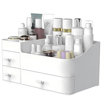 Stewit Makeup Organizer with Drawers,Large Capacity Countertop Organizer for Vanity, Lotions, Lipstick - White