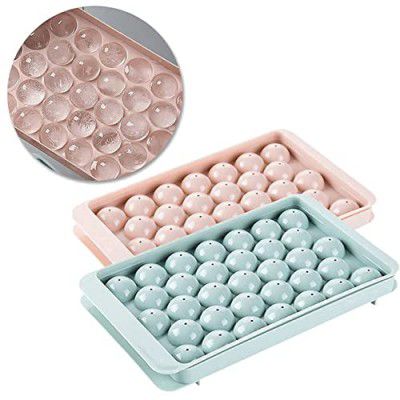 Stewit Plastic Mini Round Ice Cube Tray with Lid | Ice Ball Maker for Fresh Juice, Mocktails, Whiskey, Cocktails, Tea & Coffee | 33 Cavity, Easy Release & Stackable in Freezer | Pack of 2
