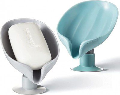Stewit Soap Holder Leaf-Shape Self Draining Soap Dish Holder, Not Punched Easy Clean Bar Soap Holder, with Suction Cup Soap Dish Suitable for Shower, Bathroom, Kitchen Sink (Multicolor)