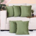 STITCHNEST Both Side Holland Velvet with Pompom Cushion Cover Set of 5 (12 x 12 Inches)...