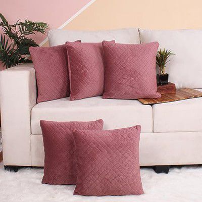 STITCHNEST Both Side Quilted Velvet Cushion Cover Set of 5 (12 x 12 Inches)