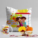 STITCHNEST ccs_s01_rkh_d013_Mug_wf Canvas 200TC Cotton Cushion Cover with Hamper Set of Mug Combo (12 x 12 inches with Filler, s01)...