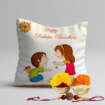 STITCHNEST Printed Rakhi Canvas Cotton Cushion Cover for Rakshabandhan (12x12) Inches, s01 (ccs_s01_rkh_d04)