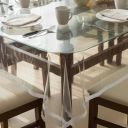 STITCHNEST PVC Transparent 4 Seater Dining Table Cover with Silver Lace, (40x60 Inches)...