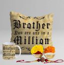 STITCHNEST Rakhi for Sister and Brother Combo Hamper Set of Mug, Canvas Cotton Cushion Cover with Filler - 16 x 16 inches, s01 (CCM_s01_rkh_d022_Mug_wf)...