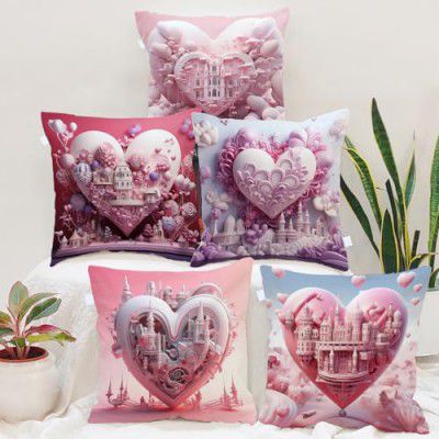 STITCHNEST Valentine Gift for Boyfriend Girlfriend Husband Wife Couples Girls Boys Printed Jute Cushion Cover, Set of 5 (16x16 Inches)