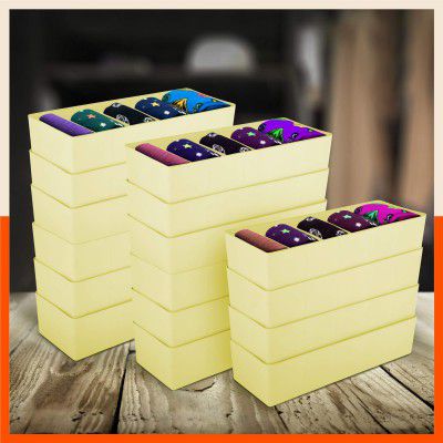 Stomo by Bathla - DORI Multipurpose Stackable Drawer / Wardrobe Organiser Rack | For Socks, Ties, Jewellery & More | Lemon - Set of 16