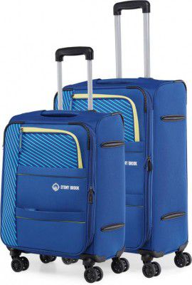 Stony Brook by Nasher Miles Soft Body Set of 2 Luggage - Stream Soft-Sided Polyester Luggage Set of 2 Blue Trolley Bags (55 & 65 cm)