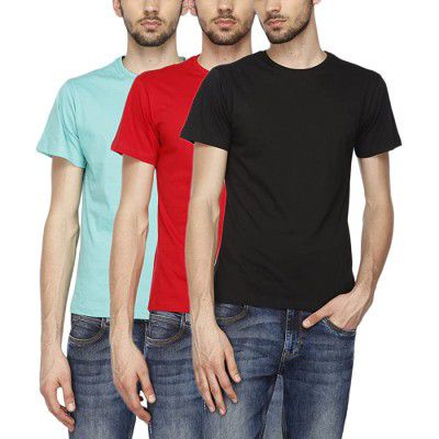 STOP by Shoppers Mens Round Neck Solid T-Shirt Pack of 3 (Black_Large)