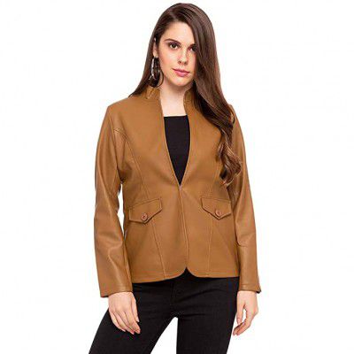 STOP by Shoppers Womens Banded Collar Solid Casual Jacket_Tan_X-Large