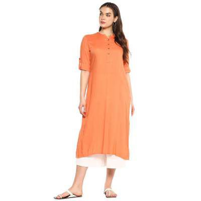 STOP by Shoppers Womens Mandarin Collar Solid Kurta