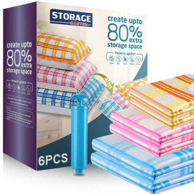 Storage Master 6-Pack Vacuum Storage Bags, Space Saver Bags 80% More Storage Space Work with Vacuum Cleaner + Travel Hand Pump (6 Combo (2J+2L+2M))