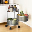 Storage Rack | 360° Revolving Vegetable Kitchen Rack | Metal Fruit Storage Rack (Silver, 2 Layer)...