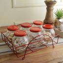Storehaus Red Wire Stand with 6pcs Matka Jar with capacity of 355ml (Red Tin) Storage Jar, Kitchen Organizer, Air Tight, Modular, Food Grade, Multipurpose Jar...