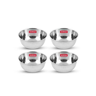 Storehaus Stainless Steel 4 pc Katoris Kitchenware Set Ideal for Home, Restaurants and Family Use, Silver