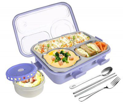 Storescent Lunch Box 3 Compartment Leak-Proof BPA Free Stainless Steel, Lunch Box, 750 ml (Purple)