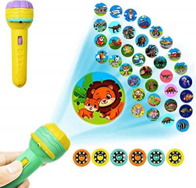 Storio 3 Slides 24 Patterns Mini Projector Torch Toy Slide Flashlight Projector Torch for Kids Sleeping Story Toys for Toddlers, Educational Learning Toys,Space,Animal &Foods