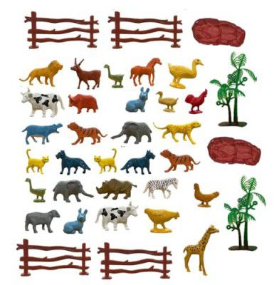 Storio 31pcs Animal Figure Toy Set | Includes Farm and Jungle Animal Playsets with an Artificial Tree and Fencing | Ideal for Birthday and Return Gifts | Educational Toyset for Kids Ages 3 and Up