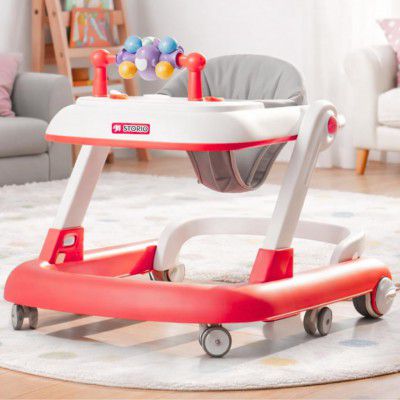 Storio Baby Walker for 6–18 Months 360° Rotatable | 3-Level Adjustable Height Walker - Pink
