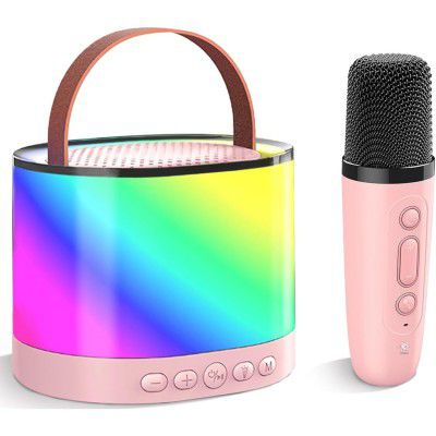 Storio Rechargeable Round Karaoke Machine for Kids & Adults with Wireless Microphone Portable Bluetooth 