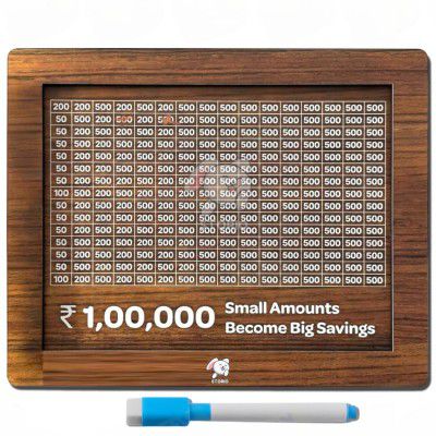 Storio Wooden Money Bank with 100000 Savings, Money Box, Coin with Carved Design for Kids/Children