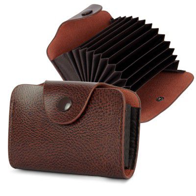 Storite 10 Slots PU Leather Debit Credit ATM Card Holder Case Wallet for Men & Women (Brown, 10.5 x 7 x 2 cm)