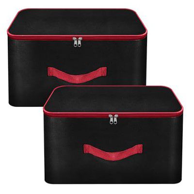 Storite 2 Pack Nylon Wardrobe Bag Underbed Moisture Proof Cloth Storage Organizer, Storage box for Clothes Saree Bags with Zippered Closure & Handle - (Black, 38.1x25.4x35.5 cm)