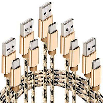 Storite 5 Pack Nylon Braided Type C Fast Charging Cable USB-C Data Cable for SYNC for Smartphones (1 Meter, GoldBlack)