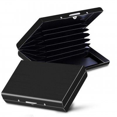 Storite 8 Slots Steel RFID Metal Credit Card Holder Wallet for Men & Women (Black - 9.5cm x 6.5cm x 1.5cm)