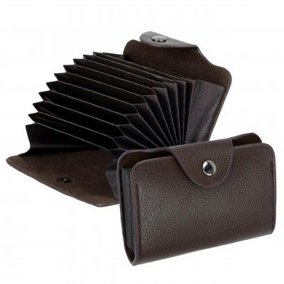 Storite 9 Slot Vertical PU Leather Pocket Sized Credit Debit ATM Card Holder Wallet & 2 Money Pocket for Men & Women (9 Slot-Brown)