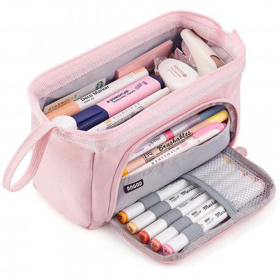 Storite Canvas Pencil Case, Handheld Pen Pouch - Light Pink