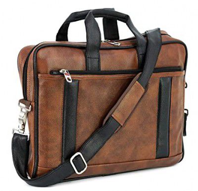 Storite PU Leather 14 Inch Laptop Shoulder Messenger Sling Office Travel Bag(39 x 28 x 6 cm, BlackBrown)