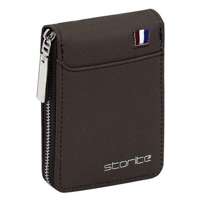 Storite PU Leather 9 Slot Vertical Credit Debit Card Holder Money Wallet Zipper Coin Purse for Men Women - Chocolate Brown