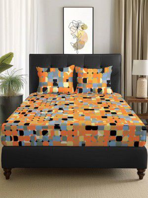 Story home Arena Rust & Purple Printed 180 TC Queen Bedsheet & 2 Pillow Covers