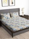 Story home Cream & Blue Geometric 180 TC Queen Bedsheet with 2 Pillow Covers...