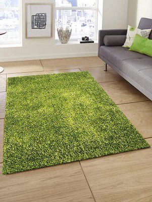 Story@Home Modern Anti Skid Premium Polyester Solid Pattern Thick Soft Shaggy Area Rug - 3 X 5 FT, Green