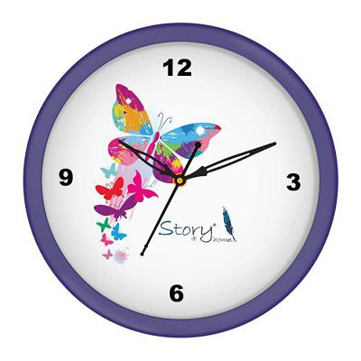 Story@Home 10-inch Round Shape Wall Clock with Glass for Home/Kitchen/Living Room/Bedroom/Office (Purple)