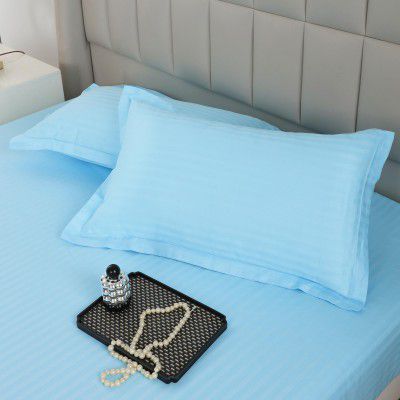 Story@Home 100% Cotton 300 TC Satin Stripe Bedsheet for King Size(108"x 108") Sky Blue